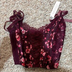 Victoria's Secret Floral Lace Corset Bra - Burgundy and Pink